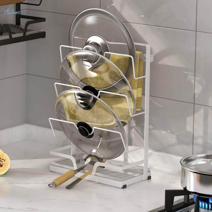 Pot Lid Organizer Rack Pot Lid Stand Reusable Metal Multifunction Lid Storage Organizer Pot Lid Rack for Cabinet Pantry Dining Room Cupboard