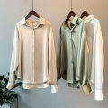 Yfashion Women Cotton  Satin  Shirt Lapel Long-sleeved Solid Color Loose Drape Retro Shirt color. 