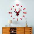 3D Deer Head Creative Wall Clock Acrylic Living Room Decoration DIY Personalized Wall Sticker Clock Modern Simple Silent Clock 1Set. 