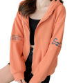 Yfashion Women Cotton Letter Embroidered Hooded Sweatshirt Loose Long Sleeve Zipper Cardigan Jacket color. 