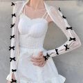 DIY Shawl Bow Gloves Fingerless Lolita Jk Lace Flocked Gothic Sunscreen Sleeve Clothing Accessories Elastic Mesh Punk Gloves. 