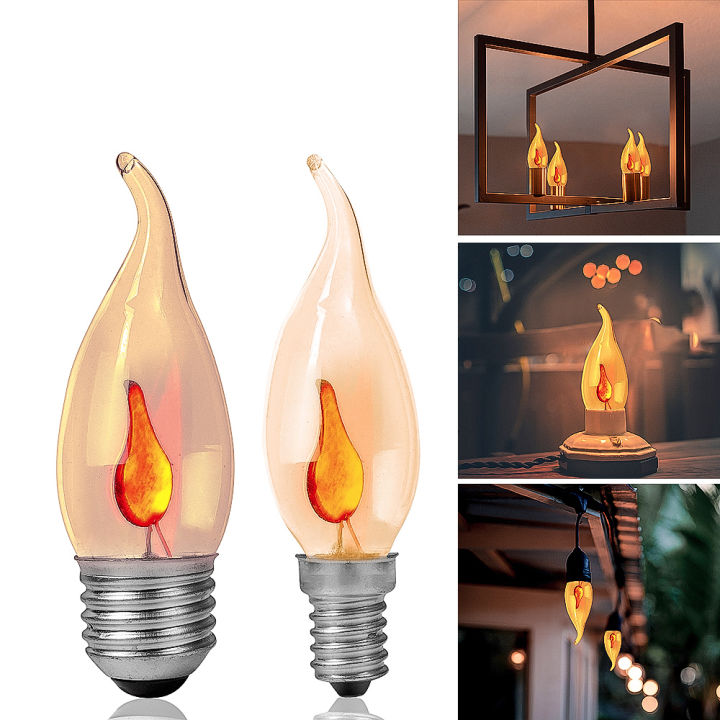 LED Flame Candle Light E27 E14 Edison Bulb 220V Retro Vintage Fire Lighting 3W Led Filament Lamp Decor Lighting 1Pcs