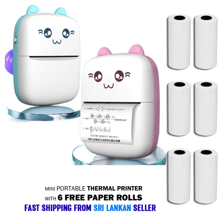 Small Portable Wireless Thermal Photo Printer Pocket Student Mini Bluetooth printer portable Label Printer cat printer 6 PCS FREE PAPER ROLLS - SRI LANKAN SELLER, FAST SHIPPING