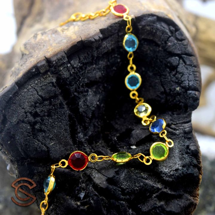 Gold%20plated%20Round%20Multi%20colour%20Stone%20Bracelet%20For%20Women%20-%20Image%203