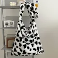 【ZIME】Milk Cow Print Messenger Bag Womens Fashion Big Capacity Single Shoulder Bag Soft Plush Handbag Female Crossbody Tote Bags. 