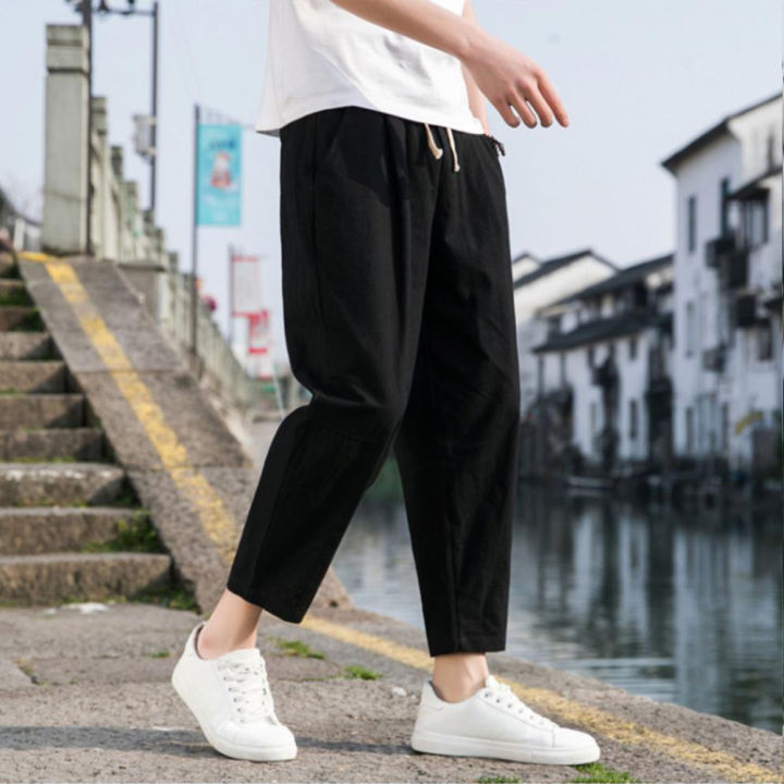 bellylady%20Men%20Pants%20Solid%20Color%20Cotton%20Blended%20Casual%20Loose%20Straight%20Trousers%20For%20Spring%20Summer%20-%20Image%204