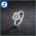 【ZOSR】925 Sterling Silver  Woman Fashion Jewelry High Quality One Carat Crystal Zircon Heart Shaped Adjustable Ring. 