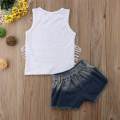 Toddler Baby Kids Girl Tank Top T-shirt+Denim Shorts Pants Outfit Clothes Set. 