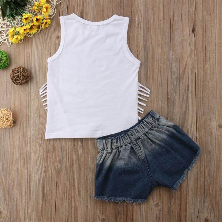 Toddler%20Baby%20Kids%20Girl%20Tank%20Top%20T-shirt+Denim%20Shorts%20Pants%20Outfit%20Clothes%20Set%20-%20Image%204