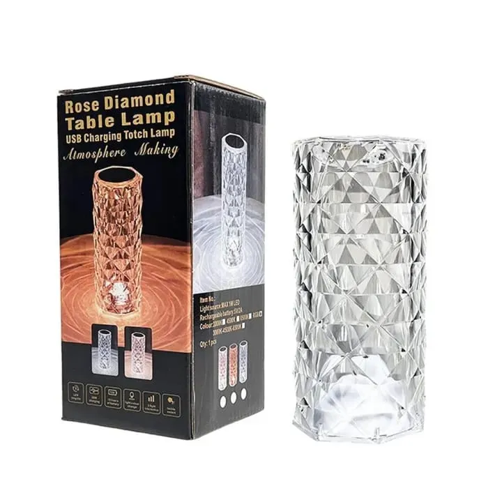 Rose Diamond Crystal Table Lamp – 16 RGB LED, Touch Control, USB ...