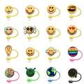 New Straw Cap Emoji Theme 10mm Dustproof Plug Silicone Protective Cover Thermos Cup Accessory. 