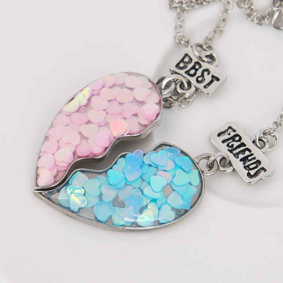 Half Heart Pendant Necklace -2Pcs/Set-Girl Women Classmate Best