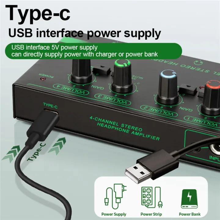 1%20PCS%206%20Channels%20Stereo%20Headphone%20Amplifier%20Audio%20Interface%20Low%20Noise%20Sound%20Mixer%20Black%20Aluminum%20Alloy%20for%20Guitar%20Bass%20-%20Image%203