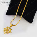 Gold Box Side Line Chain & Dharmachakra Pendant 18 Inch Stylish Golden Men Design Guaranteed Ship Wheel Necklace Plated Stylish Boys Design Gift TR-WCP. 