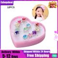 【BestGO】12pcs Child Ring Beautiful Colorful Diamante Ring Set Gift With Heart-Shaped Box for Girl Kid Child. 