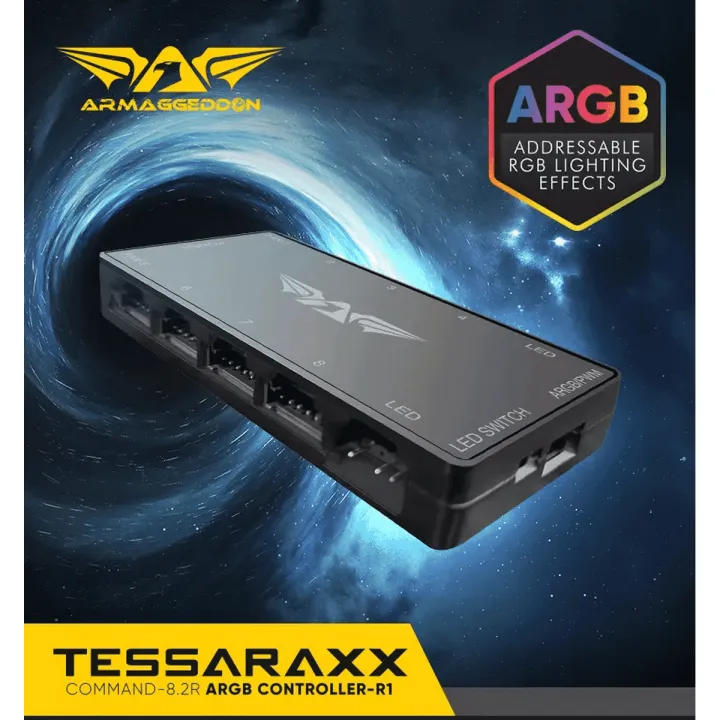 Armaggeddon Tessaraxx Command - 8.2R ARGB Controller Compatible with ASUS / MSI / Gigabyte MotherBoard
