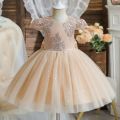 Toddler Girls 1st Birthday Party Dresses Cute Bow Kids Princess Lace Tulle Short Dress Flower Girls Dresses for Wedding 1-5 Year. 