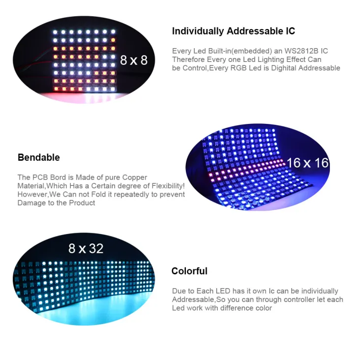 WS2812B%208x8%20RGB%20LED%20Digital%20Flexible%20Individually%20Addressable%20Panel%20Screen%20WS2812%20Pixel%20Module%20Matrix%205V%20-%20Image%205