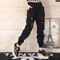 Waist Ripped ′ White Loose Pants ﹉ Kuanxue Korean Fashion Denim Ninth Points … Pants ︹ Women's Drawstring Pants Spring and Autumn Tight {. 