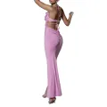 Women's Evening Party Halter Dress Shine Sequin Ruffled Slit Hem Long Dress Formal Prom Gowns. 
