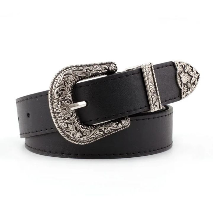 【HUT】 Vintage Adjustable Boho Western Belt Women Black Brown Leather Belt Female Cowboy Hight Waist Belts For Ladies Jeans Dresses
