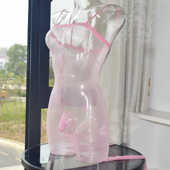 Sissy Men Halter Strap Rope Sleeveless Bodysuit Ultra Thin Full See Through Romper Open Underwear Lingerie