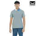 Moose Men’s Two Color Contrast Collar Polo T-Shirt - Rhino Heather 01. 