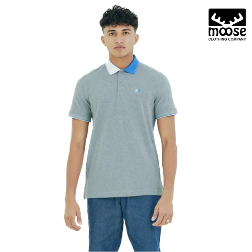 Moose Men’s Two Color Contrast Collar Polo T-Shirt - Rhino Heather 01