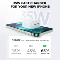Original 35W PD Dual USB-C Power Adapter For iPhone 15 14 13 12 11 Pro Max 15 Plus XR XS Max iPad Pro Type C Port PD 3.0 Fast Charging Foldable US Plug Wall Charger. 