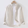 Thin Linen Shirt Men's Long-Sleeved Casual Loose Cotton Linen Shirt Linen Fabric White Shirt Inner Fashion Spring and Summer. 
