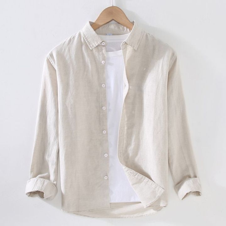 Thin%20Linen%20Shirt%20Men's%20Long-Sleeved%20Casual%20Loose%20Cotton%20Linen%20Shirt%20Linen%20Fabric%20White%20Shirt%20Inner%20Fashion%20Spring%20and%20Summer%20-%20Image%207