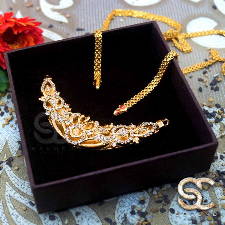 Gold%20Plated%20Traditional%20Sawadi%20Pendant%20Necklace%20with%2004MM%20Bismark%20Long%20Chain%20for%20Bridal%20Wear%20-%20Image%204