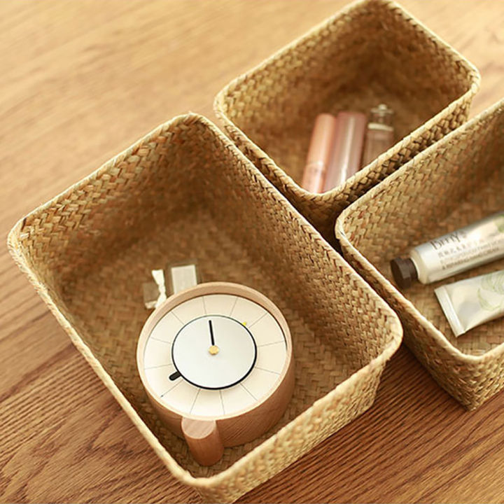 Woven Seagrass Storage Baskets Handwoven Straw Seaweed Basket Desk