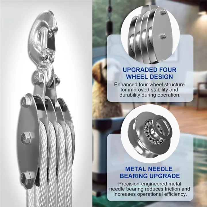 Block%20and%20Tackle%20Pulley%20System,%204-Wheel%20Rope%20Pulley%20Hoist,2200LB%20Work%20Load%20with%2065Ft%20of%201/4%20Inch%20Rope,Compact%20Rope%20White%20-%20Image%206