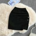 Women /Ladies/Girls Treading Fashion Stylish Hot Mini Short Tight Cotton Rib Fabric Rib Skirt And Terry Fabric Sexy Upskirt Button Terry Skirt In Black Solid Colors For Night Club Party Livestream Mini Sexy Skirt. 