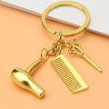 Barber Shop Tools Key Ring Hair Dryer Scissors Comb Pendants Simulation Keychain. 