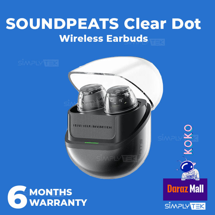 SoundPEATS Clear Dot Wireless Earbuds Bluetooth 5.3, In Ear Earphones Transparent Design with Microphones, IPX4 Waterproof, APP Control for Commute, Sports