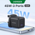 【Nexode】UGREEN GaN 45W Fast Charger 3-Ports/1Port 2 USB C 1 USB A PD3.0/QC3.0 for iPhone 16 Pro Max/Samsung S25 Ultra/iPad Air/Pixel 8. 