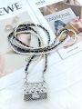 Internet Celebrity Same Style mini Metal Hollow Diamond Plaid Earphone Bag Classic Style Pearl Chain Waist Bag Halter Decoration for Women. 