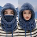New Warm Integrated Scarf Mask Hat Windproof Polar Fleece Pullover Cap Coldproof Hooded Hat Autumn and Winter. 