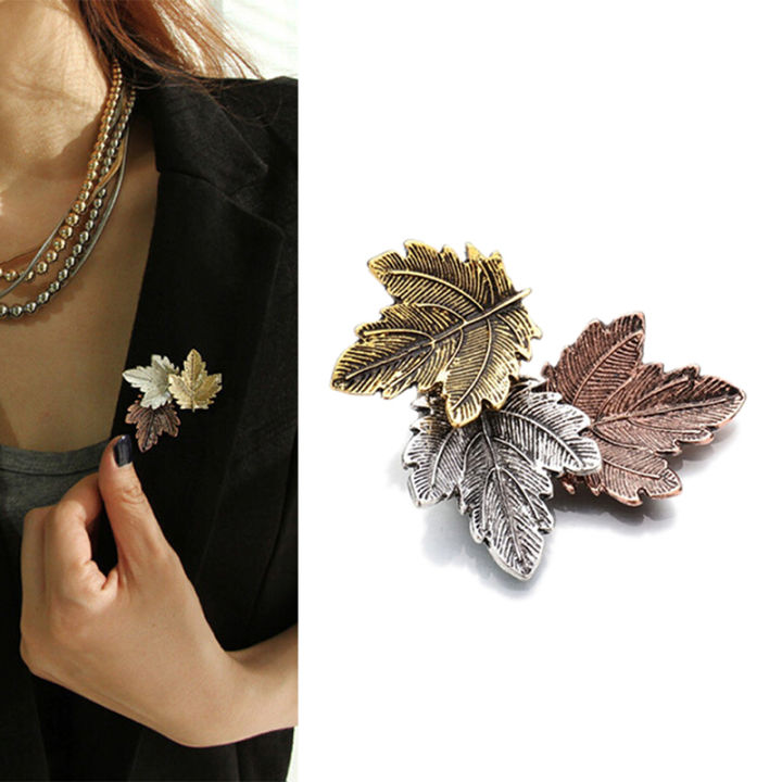 Women Vintage Maple Leaf Brooch Gold Silver Plated Brooches Pins Dance Party