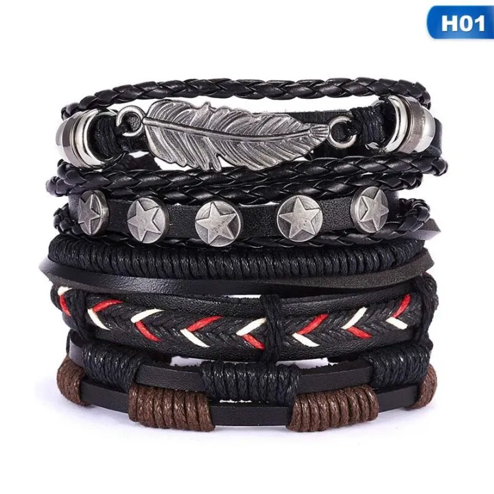 sevenq8%206pcs/set%20Multilayer%20Leather%20Leaf%20Owl%20Bracelet%20Men%20Women%20Wristband%20Bangle%20Cuff%20-%20Image%205
