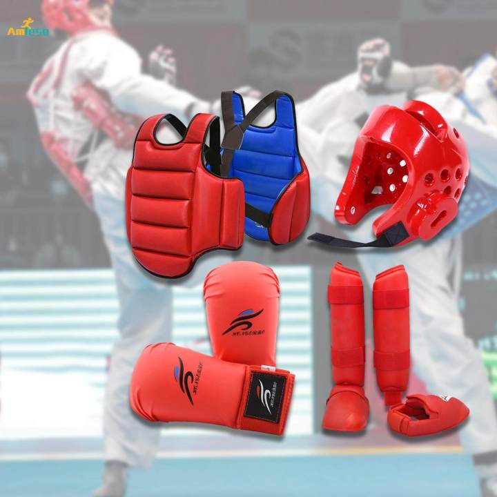 4%20Pieces%20Karate%20Sparring%20Gear%20Thickened%20Boxing%20Gloves%20Vest%20XL%20Red%20-%20Image%202