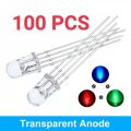 100 pcs /Lot Transparent Round 5mm Super Bright Water Clear Green Red White Yellow Blue Light LED Bulbs Emitting Diode. 