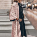 DESCENTE Women Sequined Cardigan Jacket Sparkly Sequin Cardigan for Women Stylish Mid-length Coat for Parties Daily Wear Three Quarter Sleeves Loose Fit Sequin Coat. 