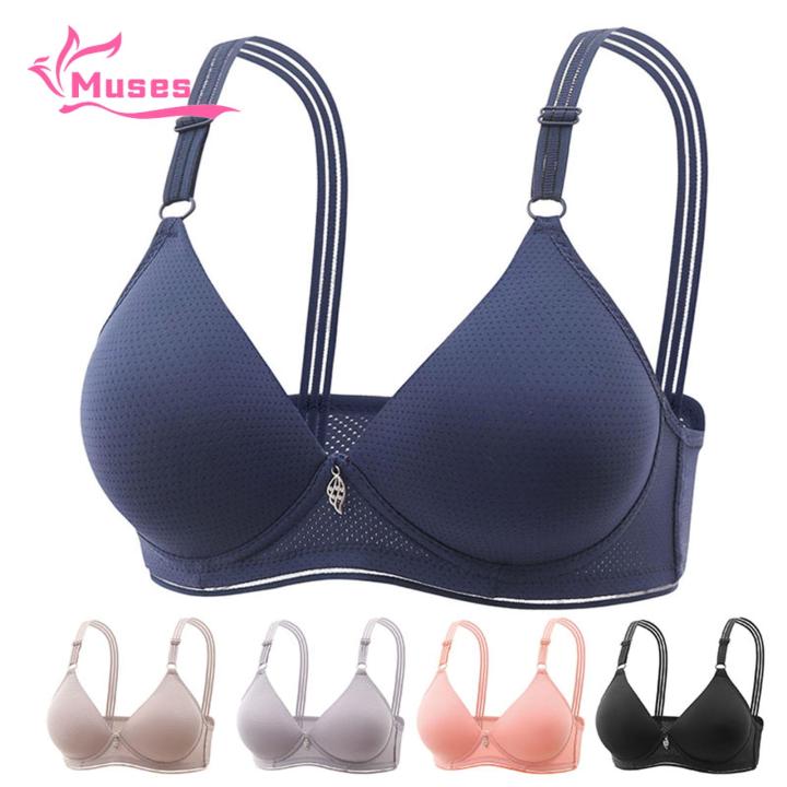 Muses Mall Lightweight Breathable Bra Women Push Up Thin Padded No Steel Ring Adjustable Shoulder Strap Deep V Neck Breathable Bra No Steel Ring Bra