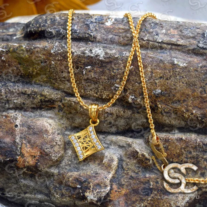 Gold%20Plated%20Guaranteed%201.5MM%20New%20Trend%20Stylish%20Diamond%20Chain%201824%20Inch%20Beautiful%20Design%20With%20Box%20Alva%20Fixed%20Stone%20Pendant%20-%20Image%202