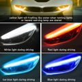 2x Ultrafine DRL 30 45 60cm Daytime Running Light Flexible Soft Tube Guide Red White Turn Signal Yellow Waterproof Car LED Strip-Ice Blue to Yellow-60cm(23.62inch). 