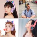 Anrushide 2025 New Wireless Headphone Flash Light Cute Cat Bluetooth with Mic 【2025 Version】 Control LED Stereo Music Helmet Phone Bluetooth Headset Gift. 