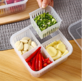 4 IN 1 Design Draining Box Split Fresh-Keeping Box Kitchen Storage Tool Fruit Vegetable Storage Box For Spring Onion Ginger Garlic Spice Sub-Packed Boxes With Soft Cover 1Pcs. 